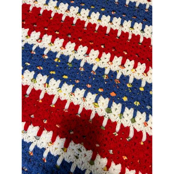 Crochet Blanket Red, Blue, and White - Picture 3 of 3